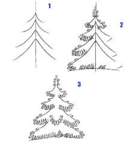  آموزش نقاشي درخت کاج در سه مرحله از ابتدا و مرحله به مرحله 